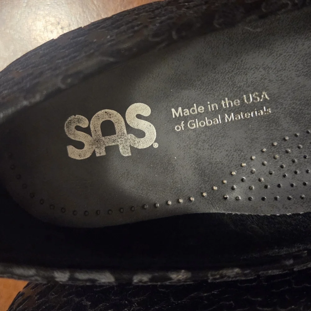 SAS Women's Bliss Black Leopard Slip On Wedge Shoes Size 7 Wide